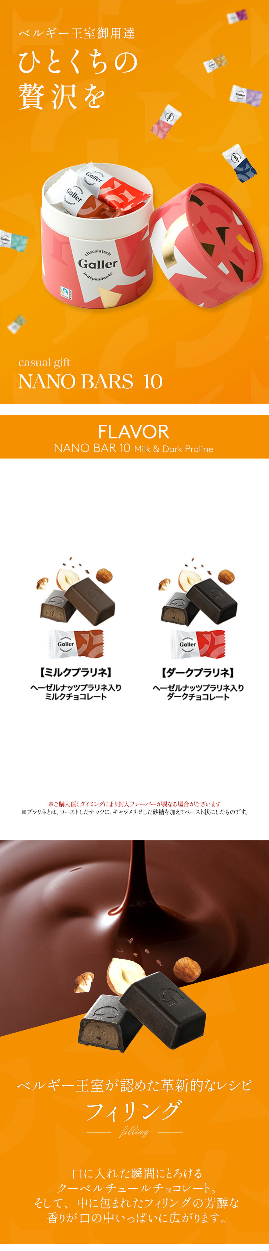 Galler ガレー ナノバー10個入り ピンク（ミルク＆ダークプラリネ）